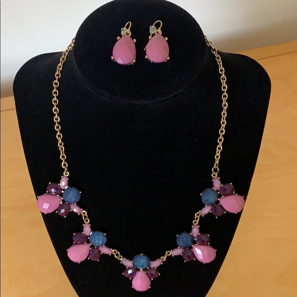 Pink/Purple Stone Necklace and Earrings